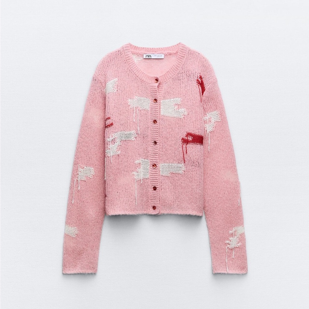 ZARA NEW WOMAN SS23 PINK JACQUARD KNIT CARDIGAN 1957/104 - Picture 10 of 11